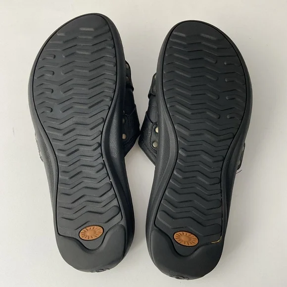 UGG Wainscott Black Leather Cross Strap Luxury Sandal Slides Mens Size 12 - Picture 10 of 10